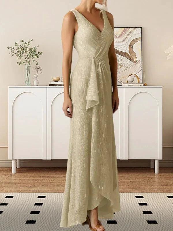 A-Line V-Neck Ruched Metallic Mesh Dress - Image 5