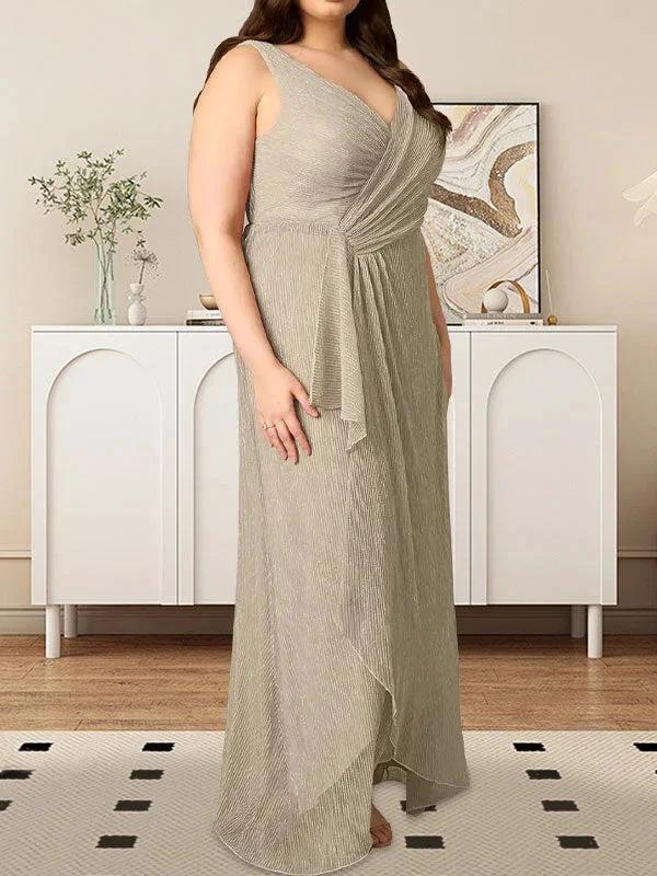 A-Line V-Neck Ruched Metallic Mesh Dress - Image 6