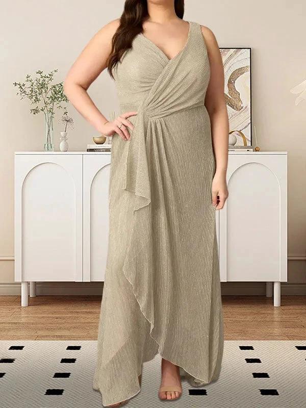 A-Line V-Neck Ruched Metallic Mesh Dress - Image 8