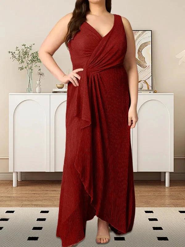 A-Line V-Neck Ruched Metallic Mesh Dress - Image 9
