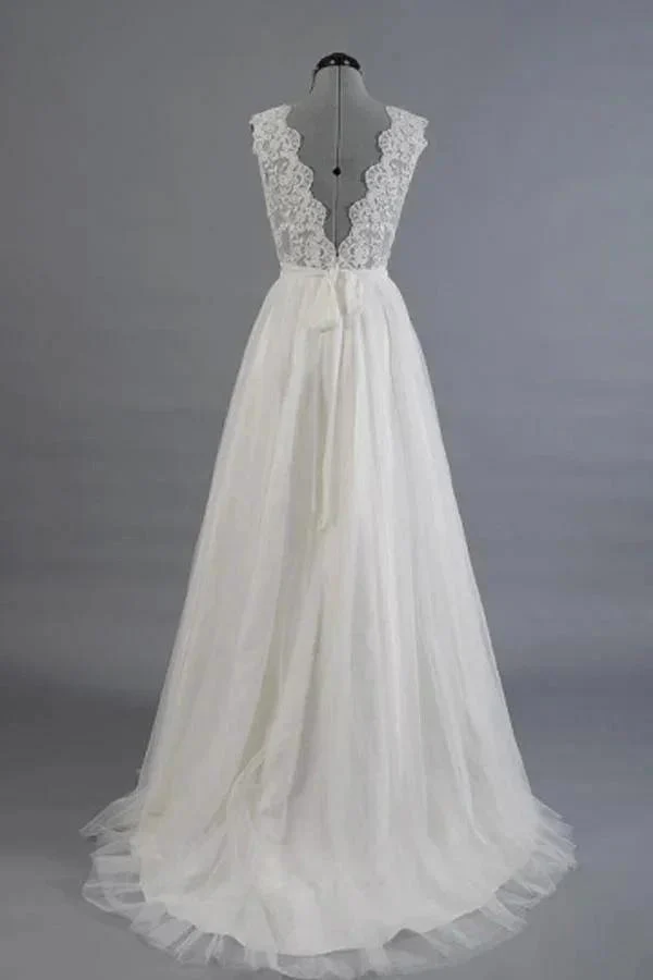 A-line V-Neck Sashes Appliques Beach Wedding Dress  WD170 - Image 2