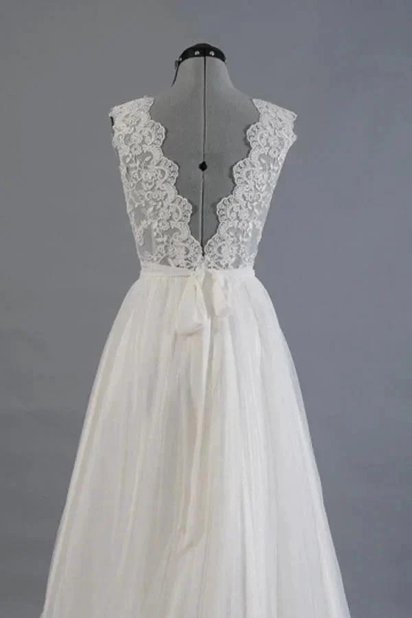 A-line V-Neck Sashes Appliques Beach Wedding Dress  WD170 - Image 3