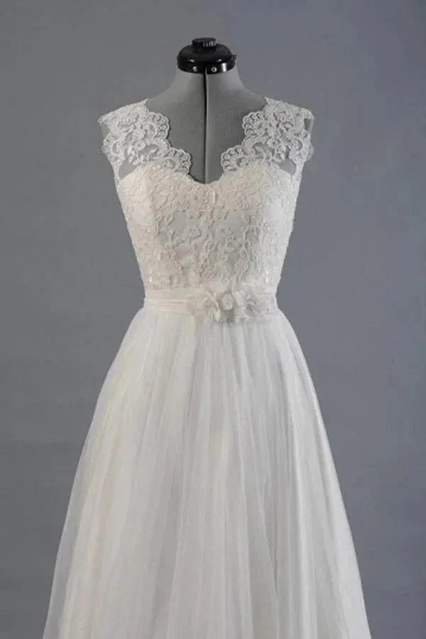 A-line V-Neck Sashes Appliques Beach Wedding Dress  WD170 - Image 4