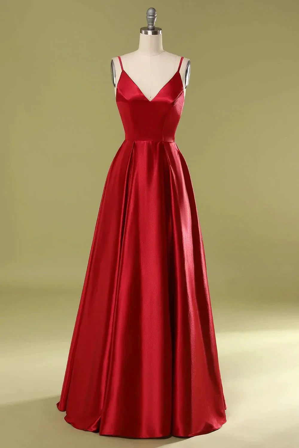 A-Line V-Neck Satin Prom Dresses Formal Evening Dresses Y806 - Image 2