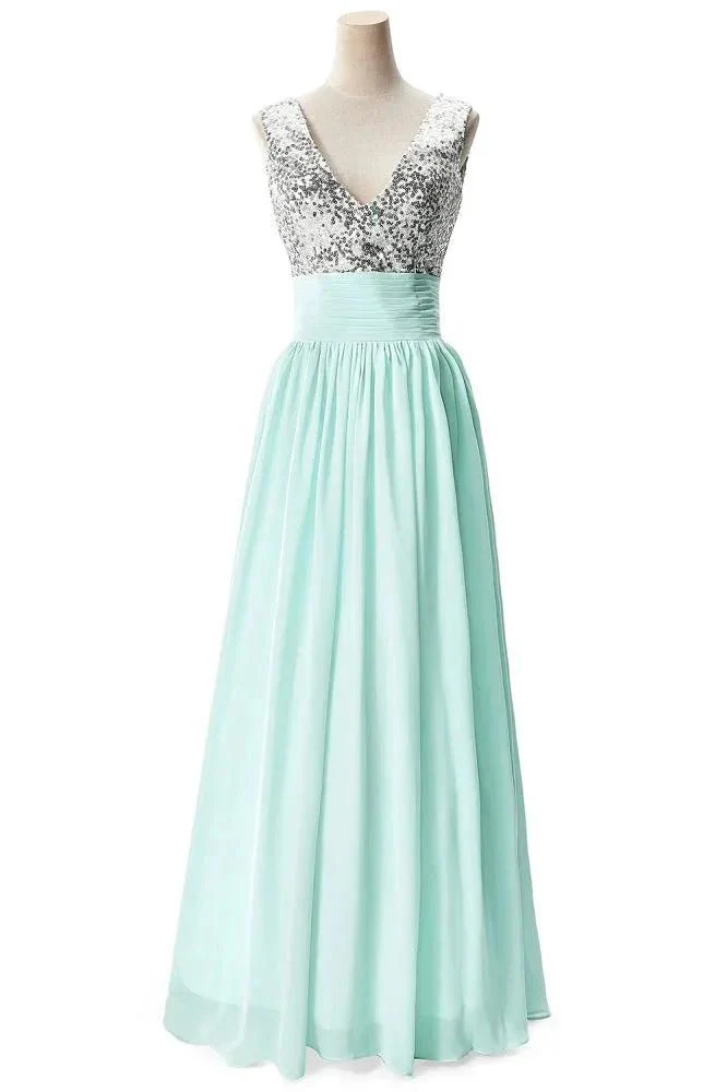 A-line V-neck Sequined Chiffon Party Dress - Image 10