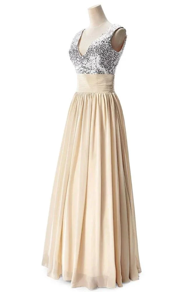 A-line V-neck Sequined Chiffon Party Dress - Image 2