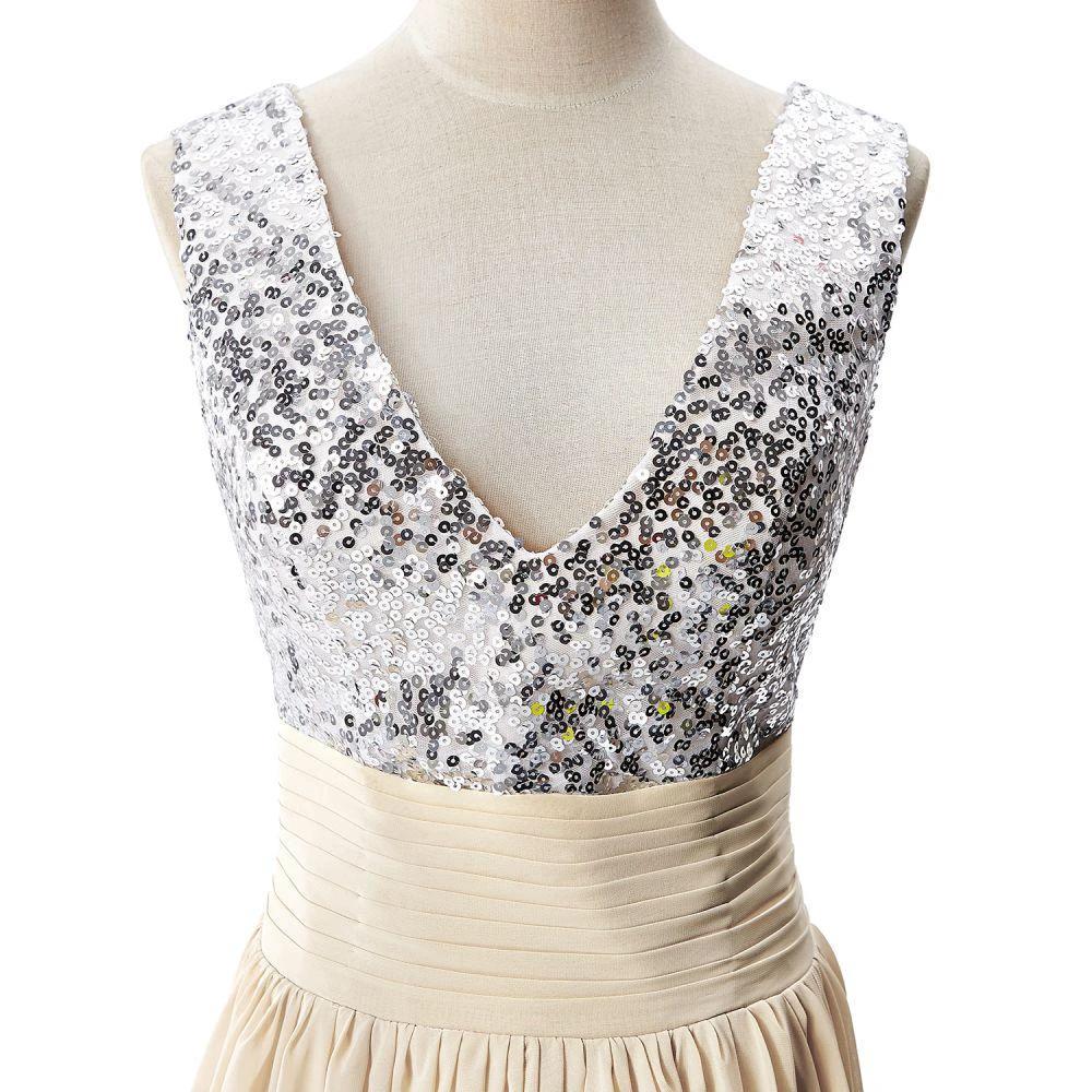 A-line V-neck Sequined Chiffon Party Dress - Image 3