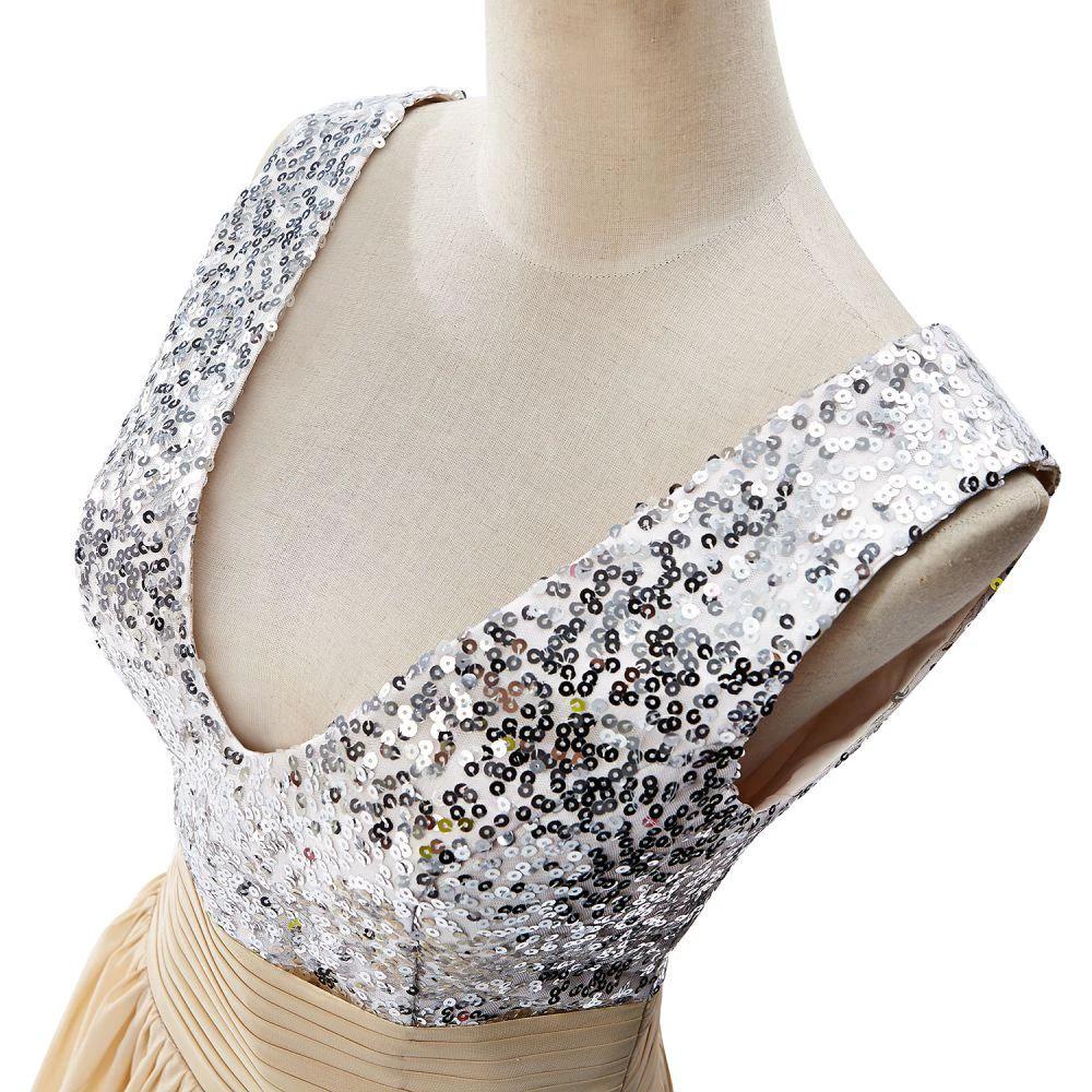 A-line V-neck Sequined Chiffon Party Dress - Image 4