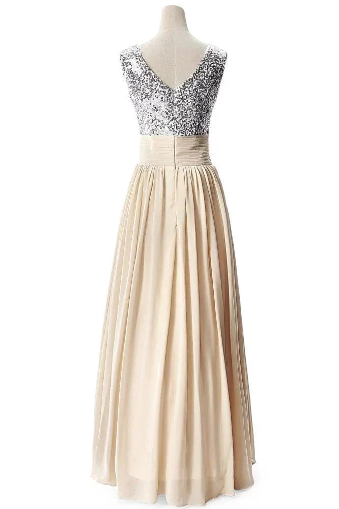 A-line V-neck Sequined Chiffon Party Dress - Image 5
