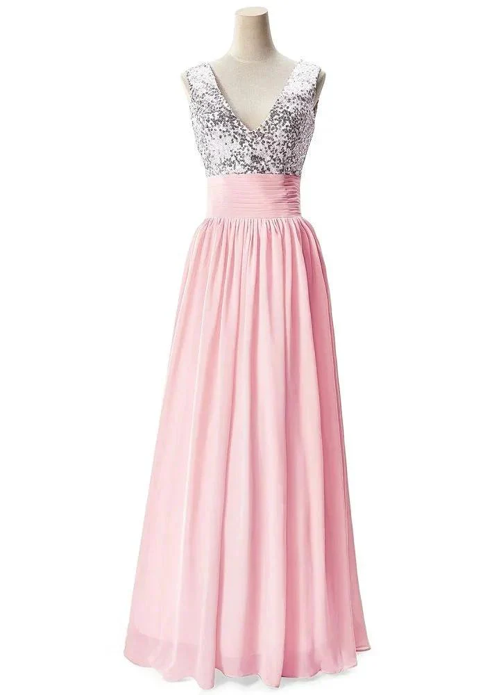 A-line V-neck Sequined Chiffon Party Dress - Image 6