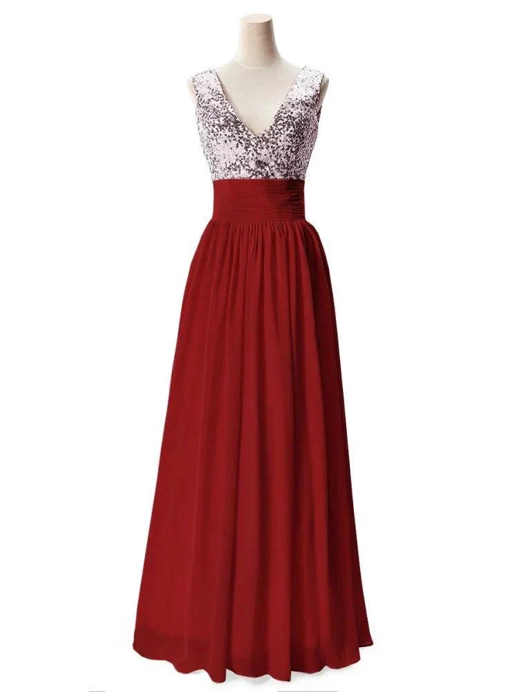 A-line V-neck Sequined Chiffon Party Dress - Image 7