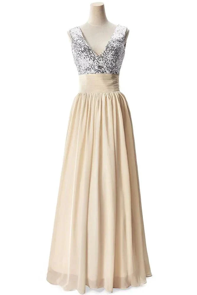 A-line V-neck Sequined Chiffon Party Dress - Image 8