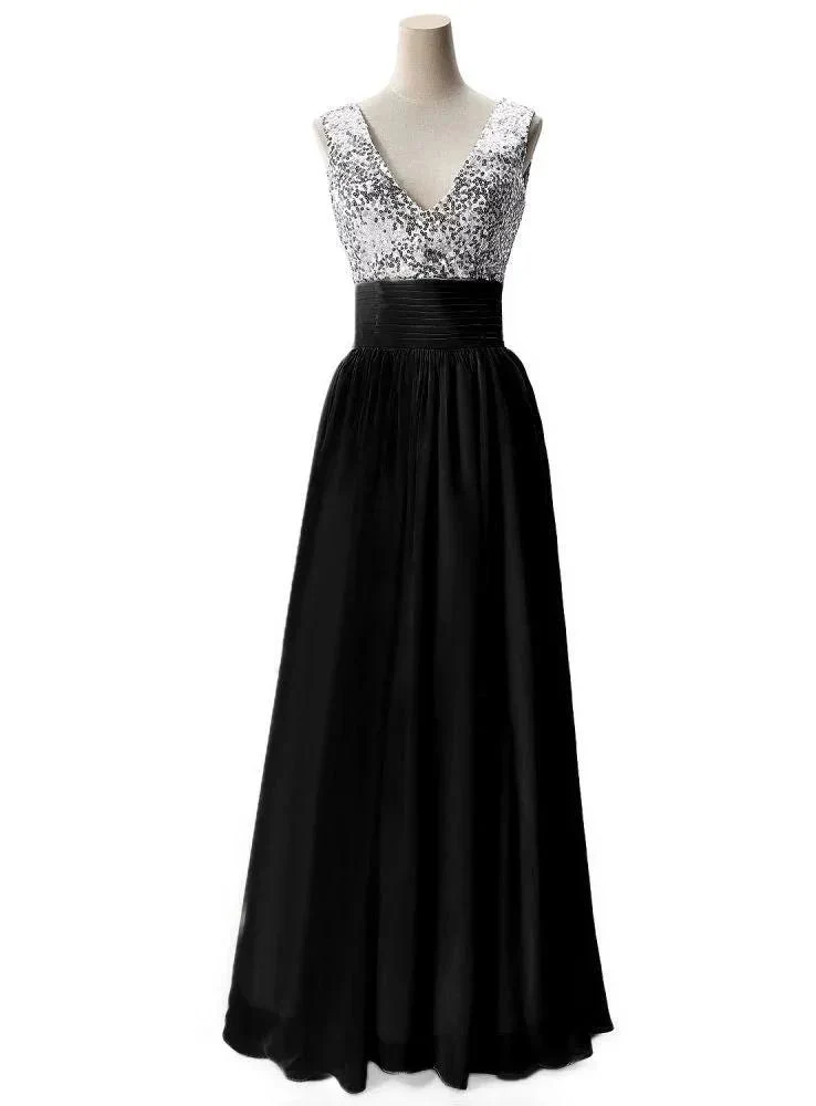 A-line V-neck Sequined Chiffon Party Dress - Image 9