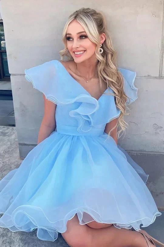 A Line V Neck Organza Ruffles Homecoming Dress - Image 2