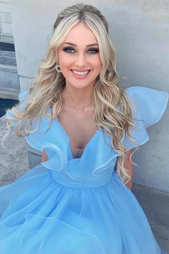 A Line V Neck Organza Ruffles Homecoming Dress - Image 3