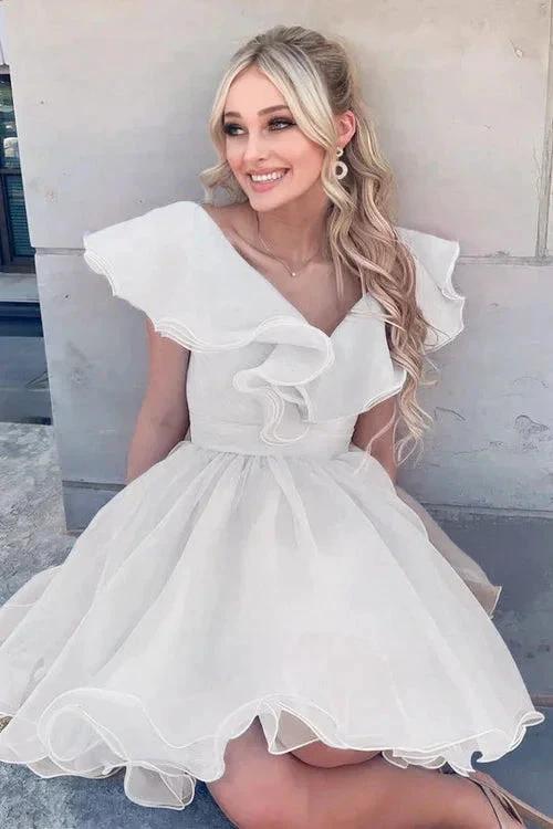 A Line V Neck Organza Ruffles Homecoming Dress - Image 5