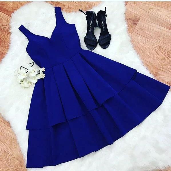A Line V Neck Short Royal Blue Prom Dresses Homecoming Dresses PD348 - Image 2