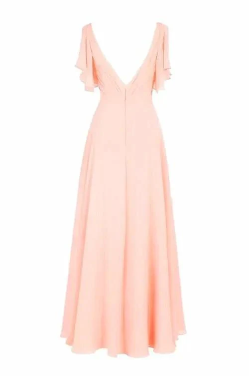 A-line V-neck Short Sleeves Floor Length Chiffon Bridesmaid Dress BD014 - Image 2