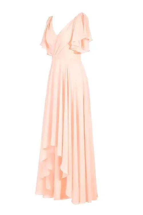 A-line V-neck Short Sleeves Floor Length Chiffon Bridesmaid Dress BD014 - Image 3