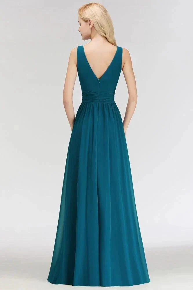 A-line V-neck Sleeveless Ruffles Chiffon Bridesmaid Dress - Image 2