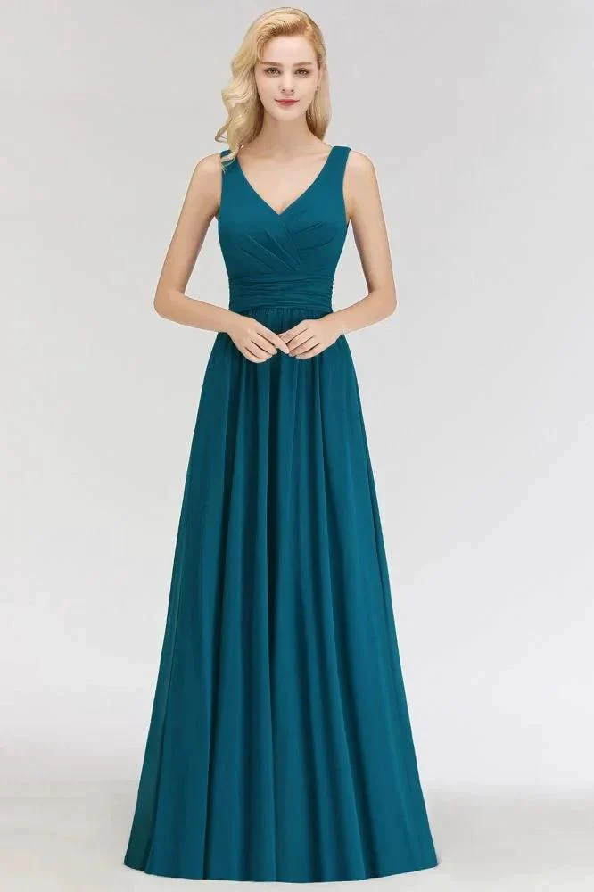 A-line V-neck Sleeveless Ruffles Chiffon Bridesmaid Dress - Image 3