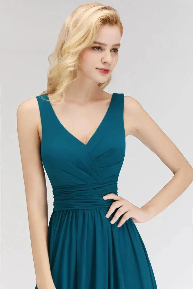 A-line V-neck Sleeveless Ruffles Chiffon Bridesmaid Dress - Image 4