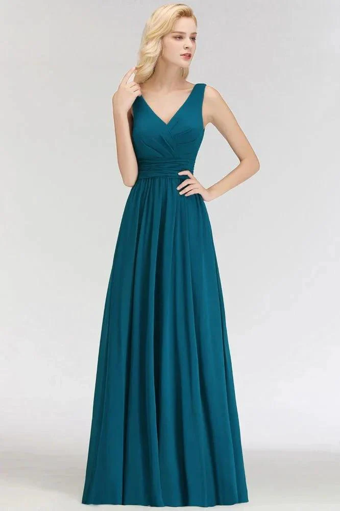 A-line V-neck Sleeveless Ruffles Chiffon Bridesmaid Dress - Image 5