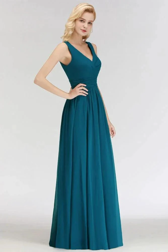 A-line V-neck Sleeveless Ruffles Chiffon Bridesmaid Dress - Image 6