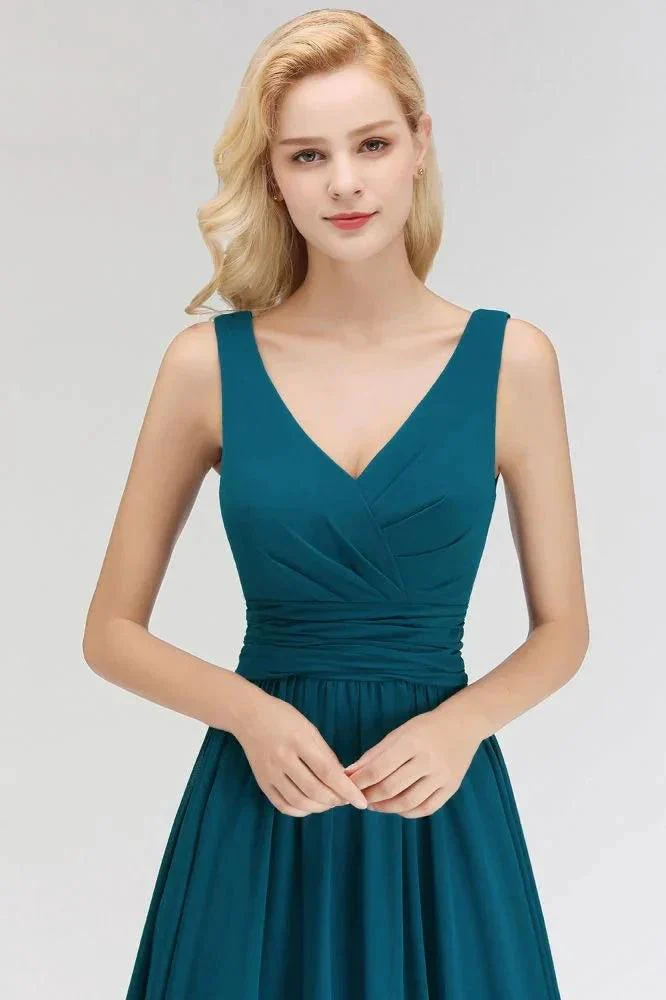 A-line V-neck Sleeveless Ruffles Chiffon Bridesmaid Dress - Image 7