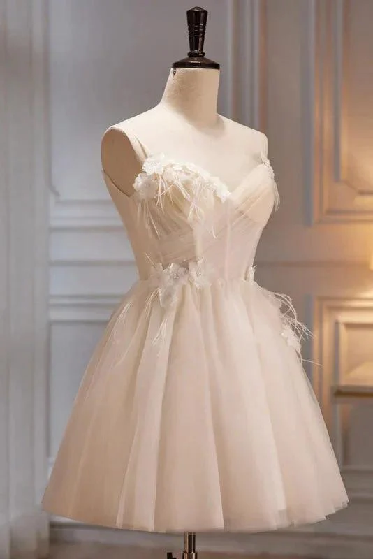 A Line Sweetheart Spaghetti Straps Tulle Short Homecoming Dresses - Image 2