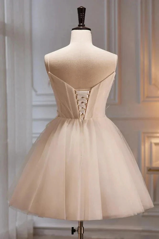 A Line Sweetheart Spaghetti Straps Tulle Short Homecoming Dresses - Image 3