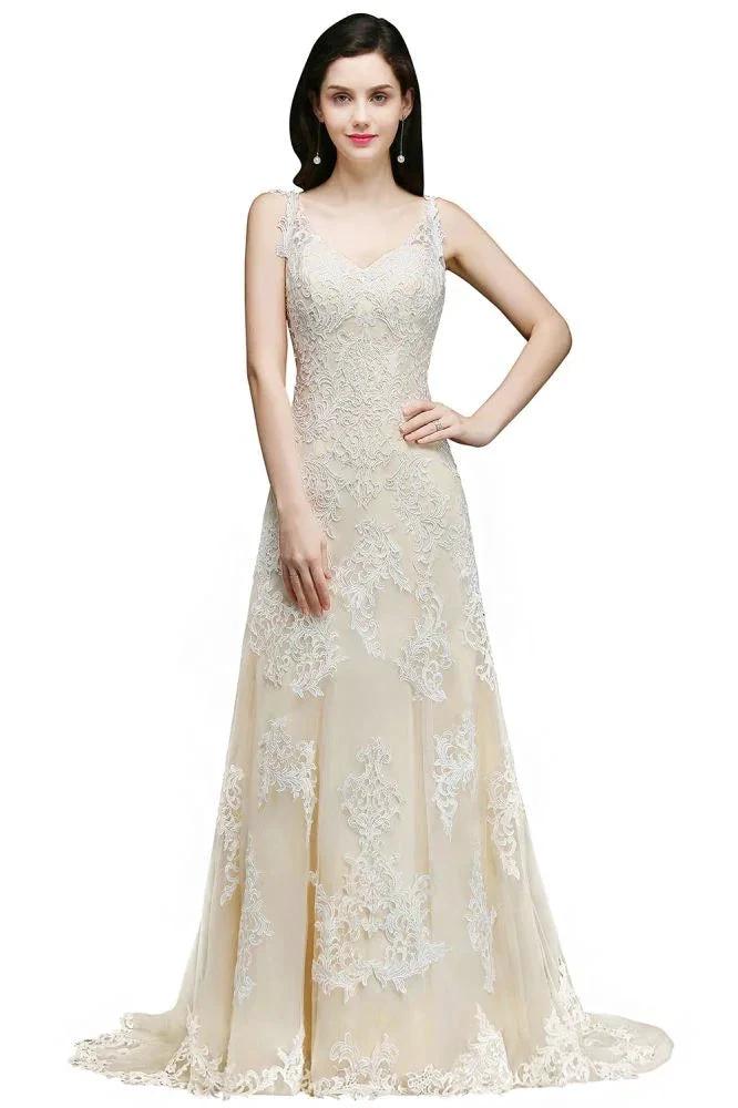 A-line V-Neck Sweep Train Prom Dresses - Image 2