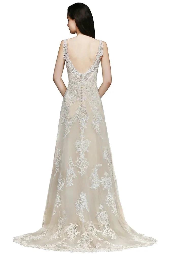 A-line V-Neck Sweep Train Prom Dresses - Image 3