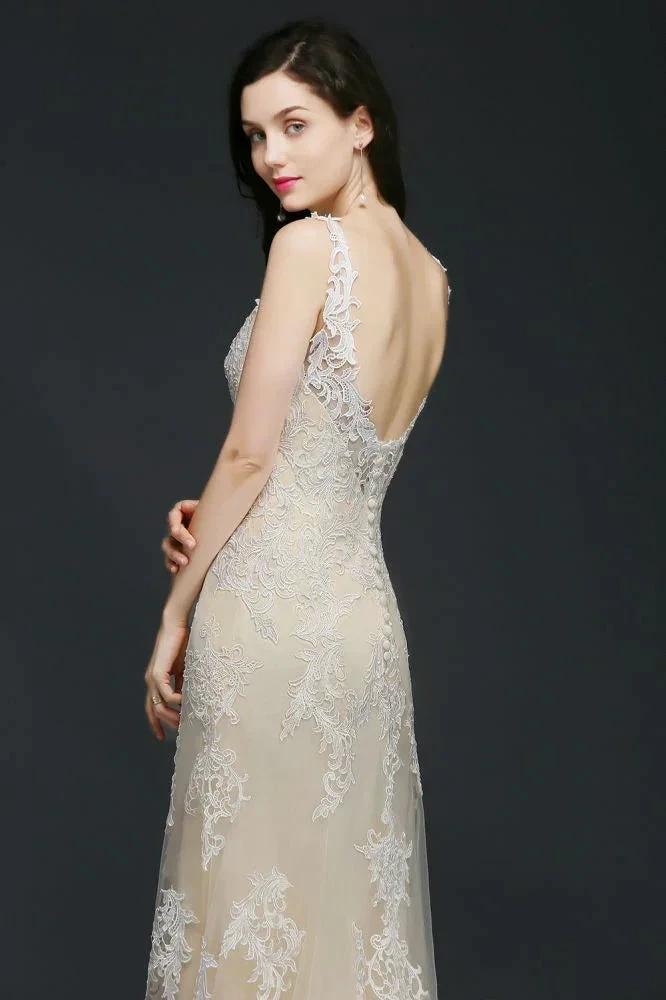 A-line V-Neck Sweep Train Prom Dresses - Image 4