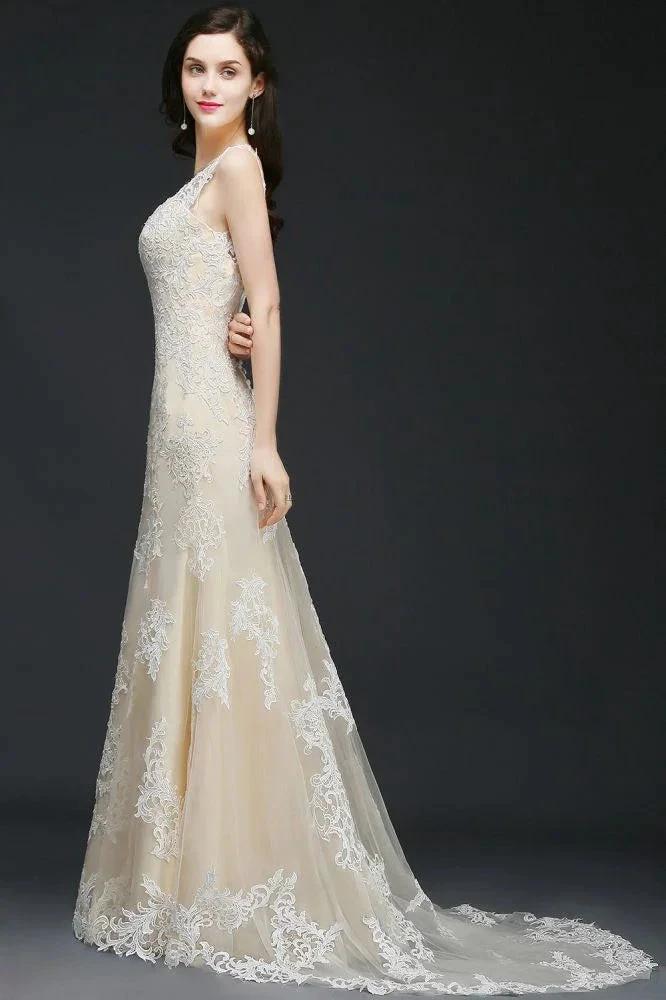 A-line V-Neck Sweep Train Prom Dresses - Image 5