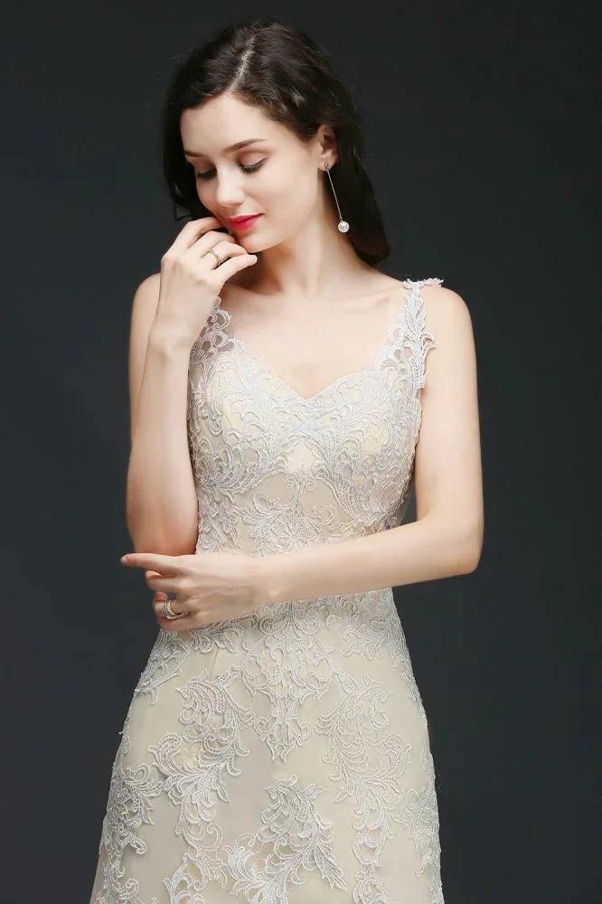 A-line V-Neck Sweep Train Prom Dresses - Image 6