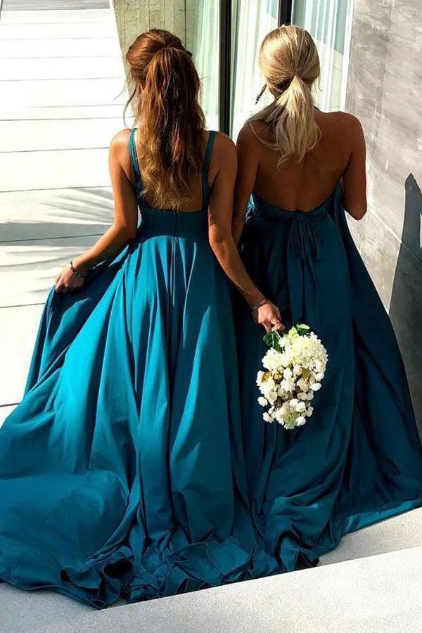 A-Line V-Neck Sweep Train Straw Spandex Prom Party Dress with Split PG658 - Image 8