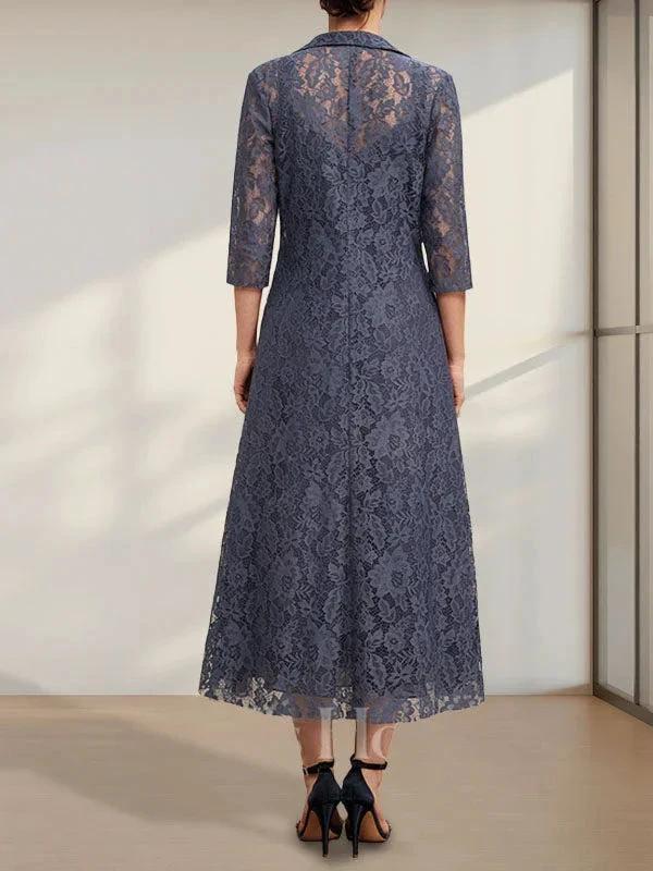 A-line V-Neck Tea-Length Chiffon Mother of the Bride Dress - Image 28