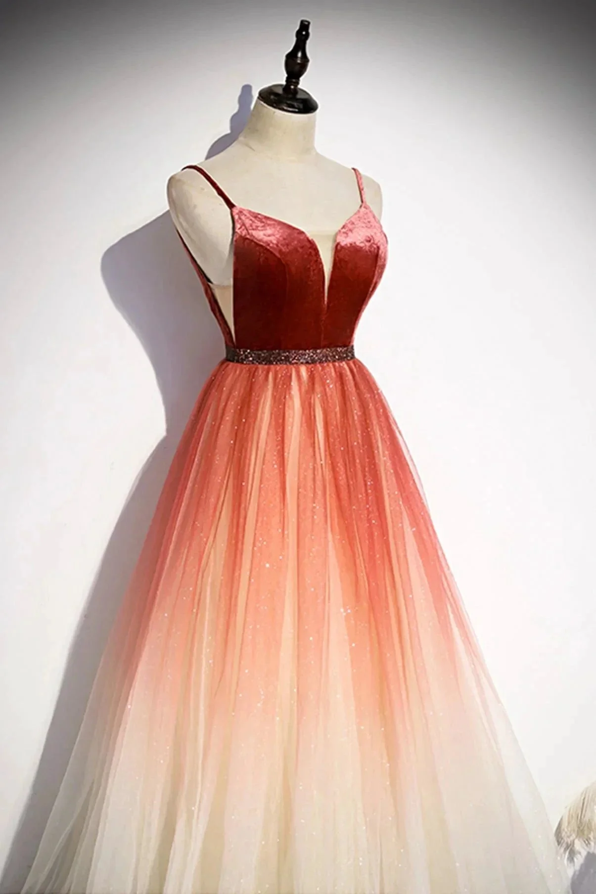 A line v neck tulle evening dress s74 - Image 2