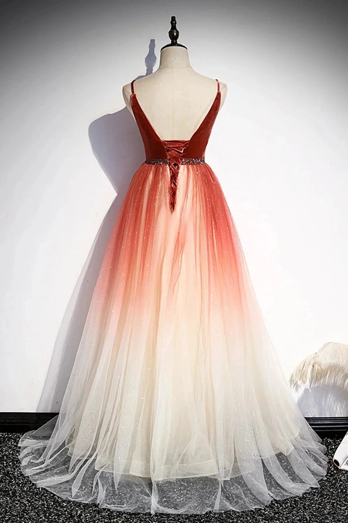 A line v neck tulle evening dress s74 - Image 3
