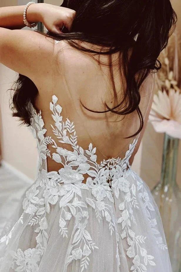 A Line V-neck Tulle Lace Appliques Beach Wedding Dresses Bridal Gown WD669 - Image 3