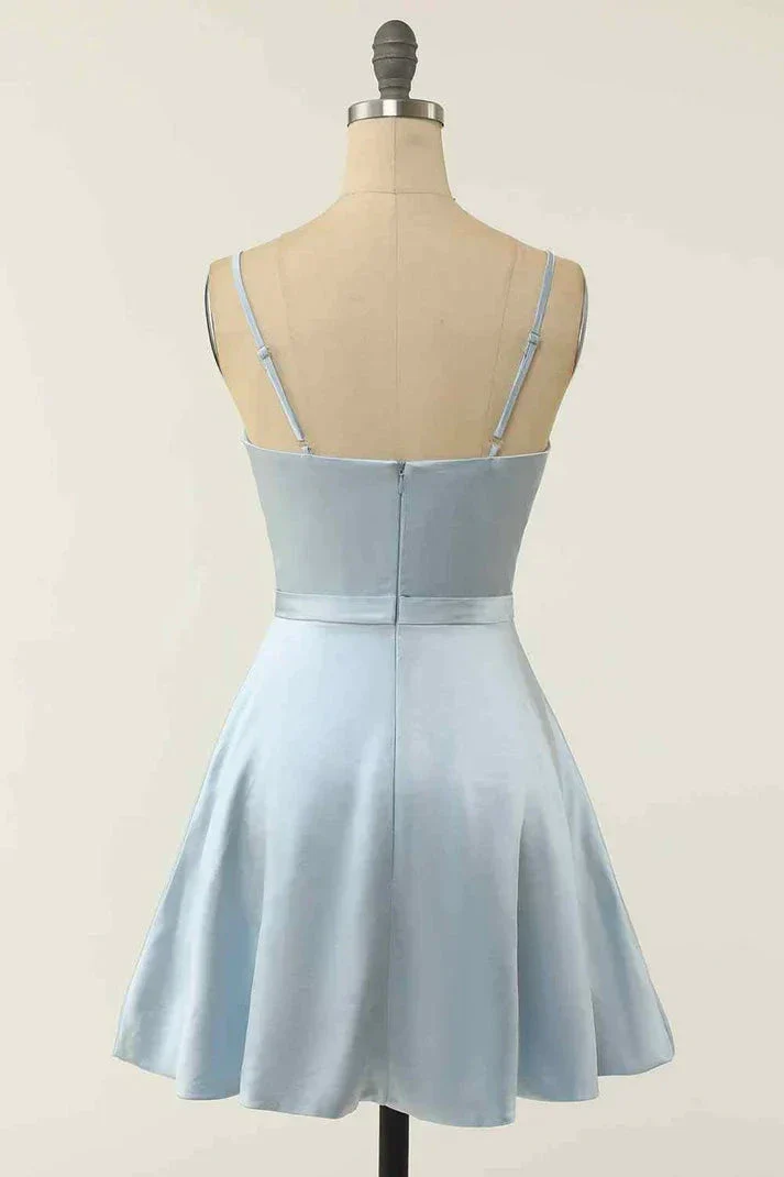 A-line V Neck Twist Knot Cut-Out Pleated Mini Homecoming Dress Y1866 - Image 3