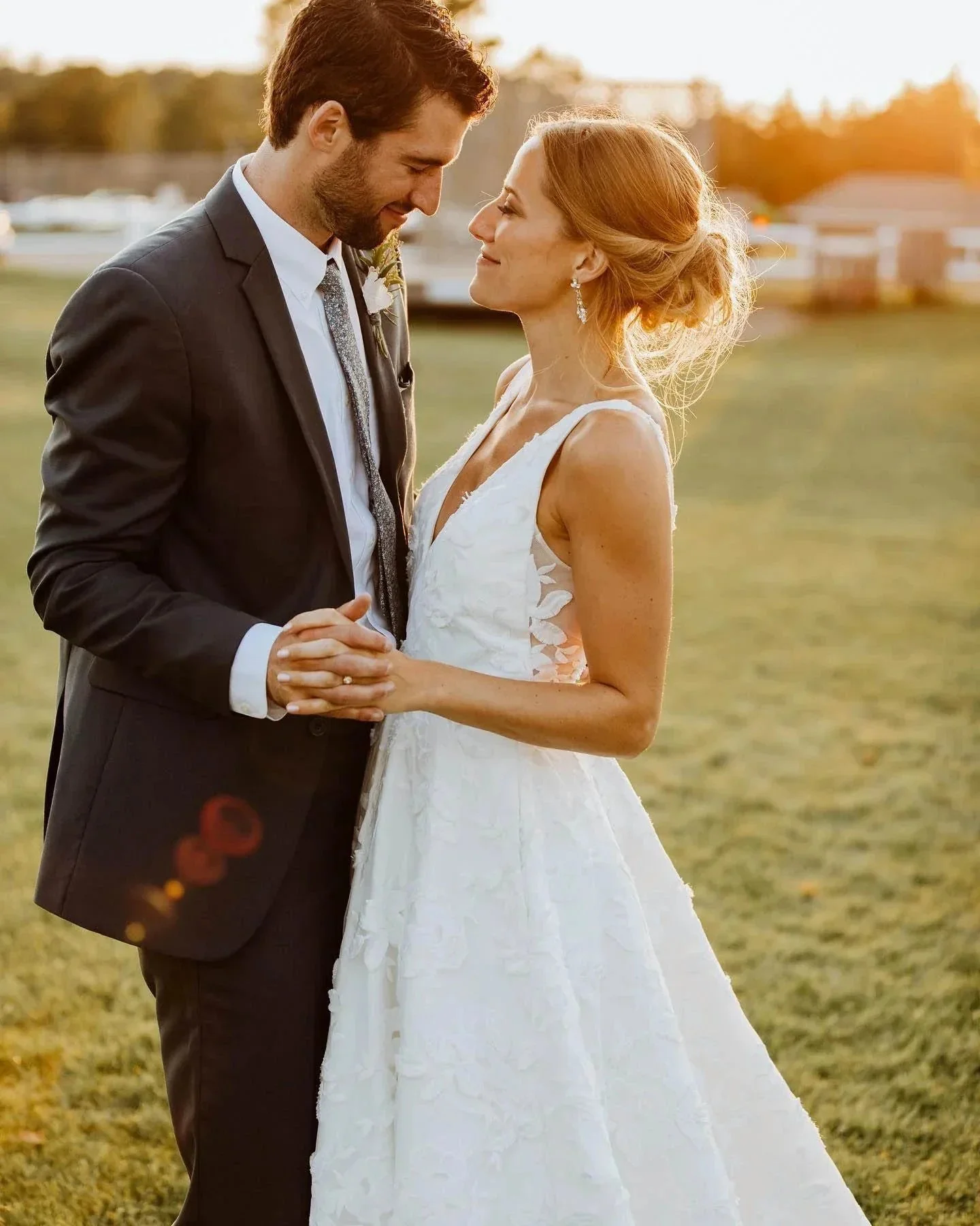 A Line V Neckline Floral Lace  Illustion Back Court Train Wedding Dress WD489 - Image 3