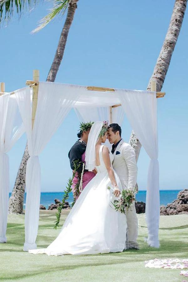 A Line V Neckline Pleated Waistband Simple Satin Wedding Bridal Dress  WD482 - Image 5