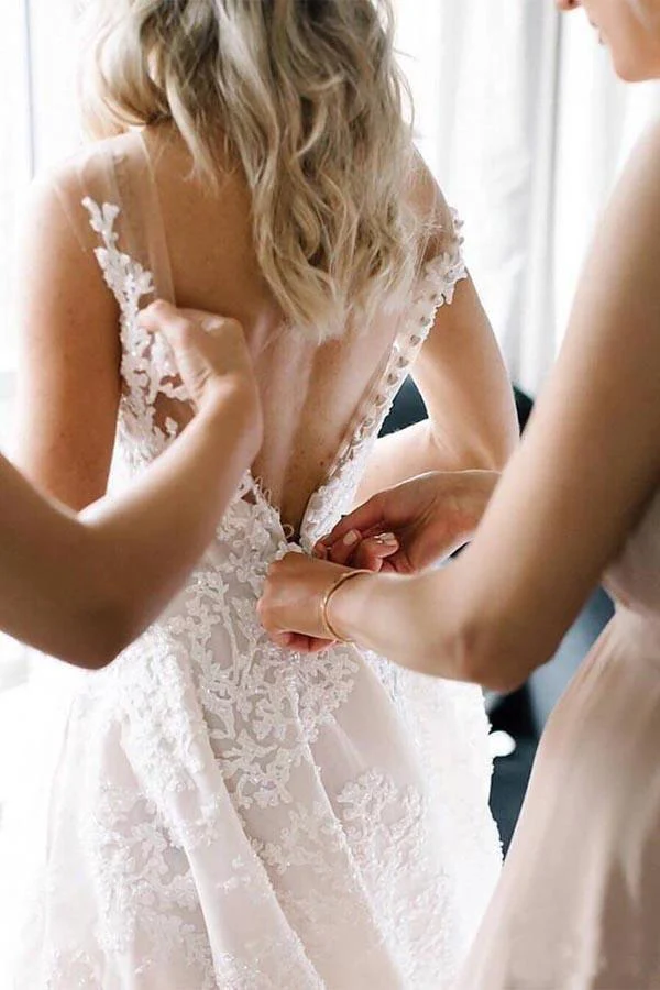 A-line Vintage Lace Wedding Gowns  Illusion Neck Wedding Dresses  WD318 - Image 4