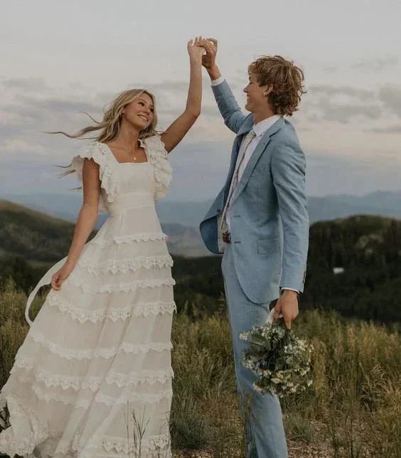 A Line Wedding Dress Long Square Neck Bridal Dresses Y4258 - Image 2