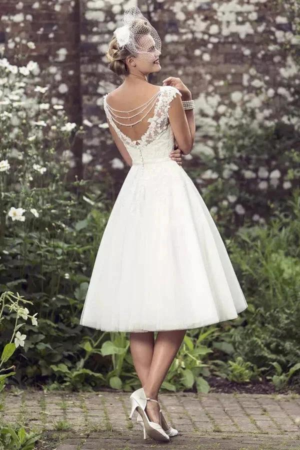 A-Line Wedding Dress Tea Length Lace Short Bridal Gown WD747 - Image 2