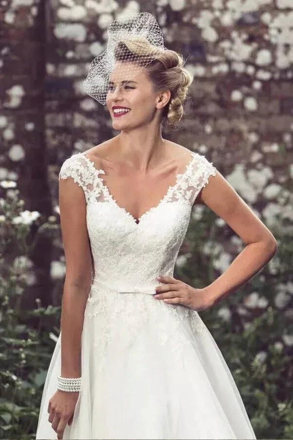 A-Line Wedding Dress Tea Length Lace Short Bridal Gown WD747 - Image 3