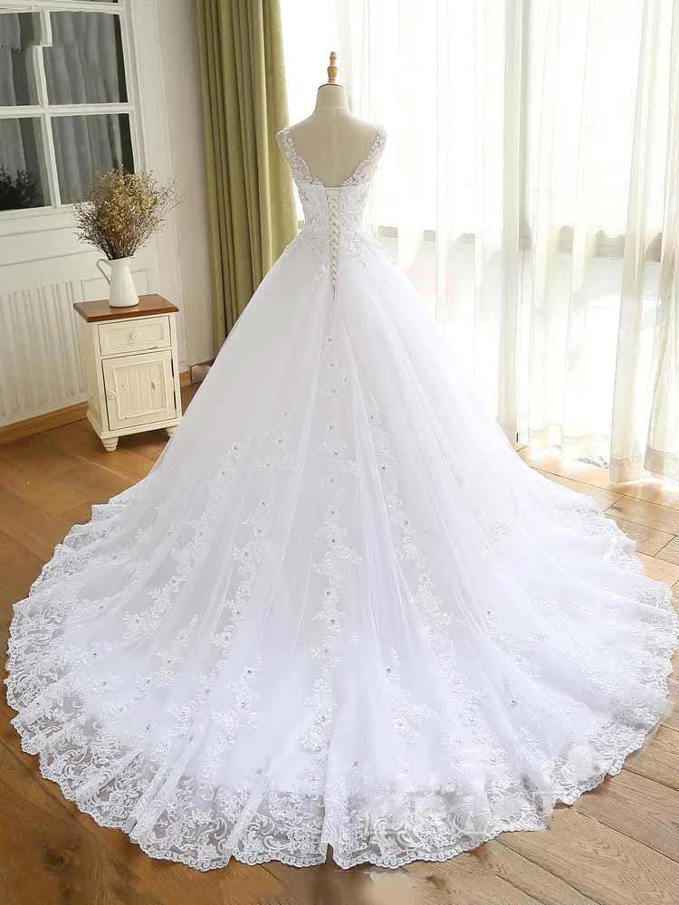 Gorgeous Lace Beaded Wedding Dress New Arrival V-Neck Straps Long Princess Wedding Party Bridal Dress - Image 2