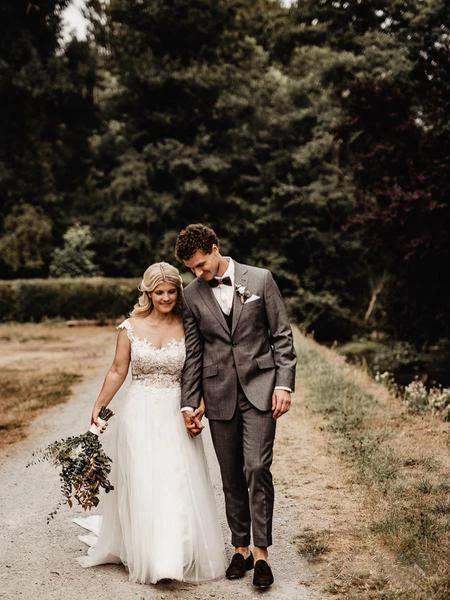 A-Line Wedding Gown with Illusion Neck With Back Lace Appliqued  WD441 - Image 3